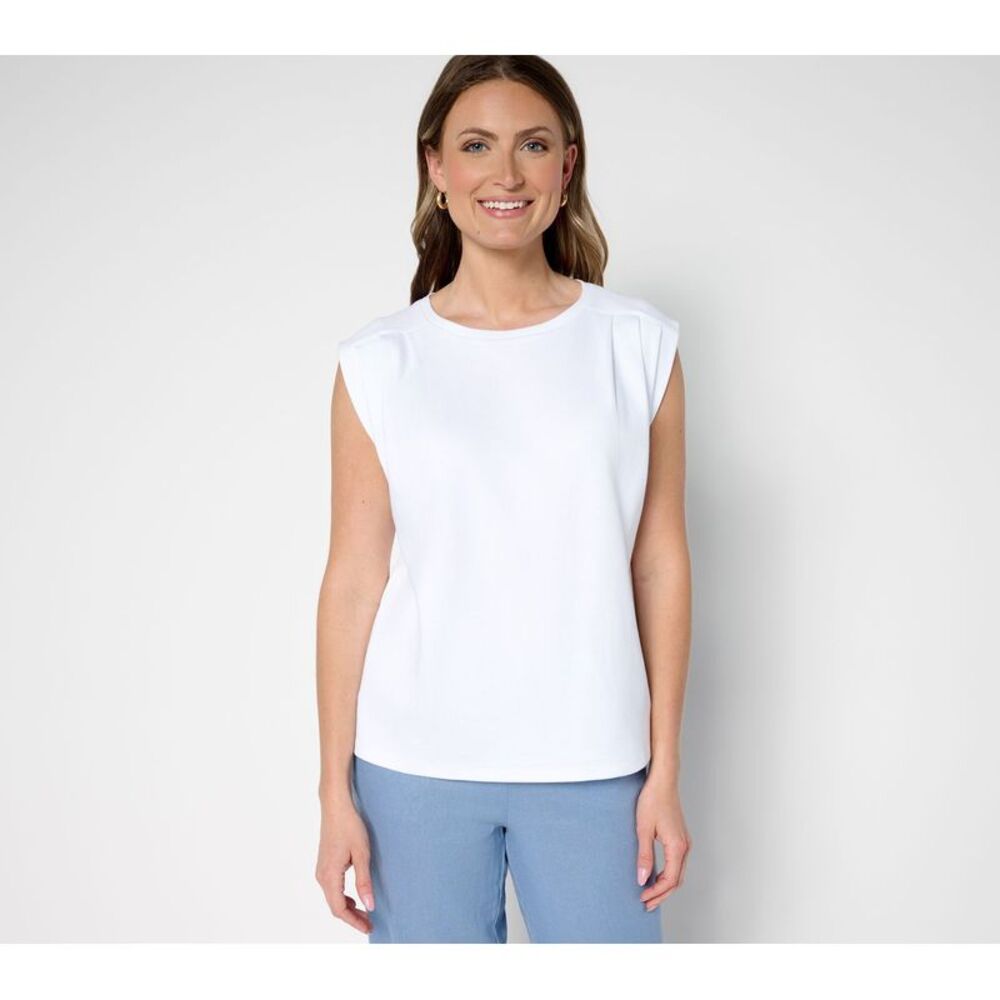 Carla Rockmore Collection Women's Top Sz L 100% Cotton Pleated White